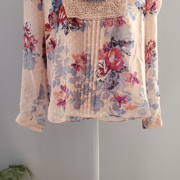 Daniel Rainn Pink Sheer Boho Floral Shirt Top Size M - Picture 4 of 11
